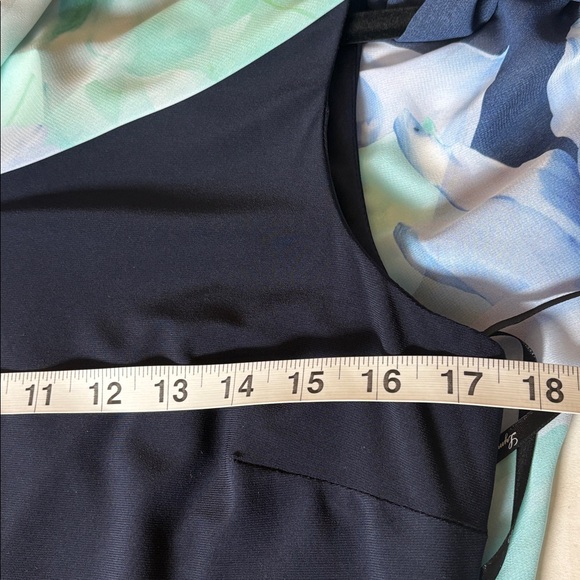 Frank Lyman floral chiffon overlay dress, navy blue w/colorful overlay, size 8 - Picture 6 of 7